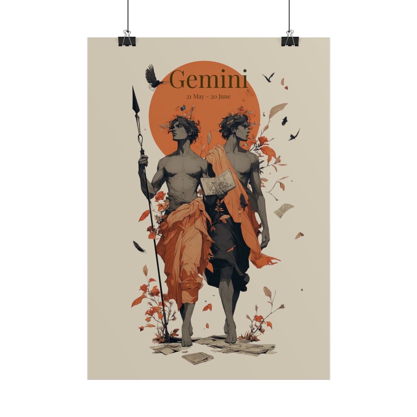 Gemini Zodiac Poster — Twin Mythology Astrology Wall Art