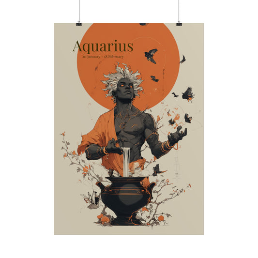 Aquarius Zodiac Poster — Stylized Water-Bearer Art Print (Jan 20–Feb 18)