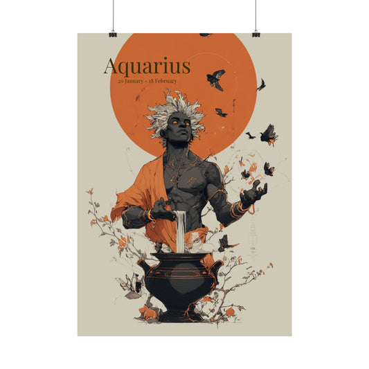 Aquarius Zodiac Poster — Stylized Water-Bearer Art Print (Jan 20–Feb 18)