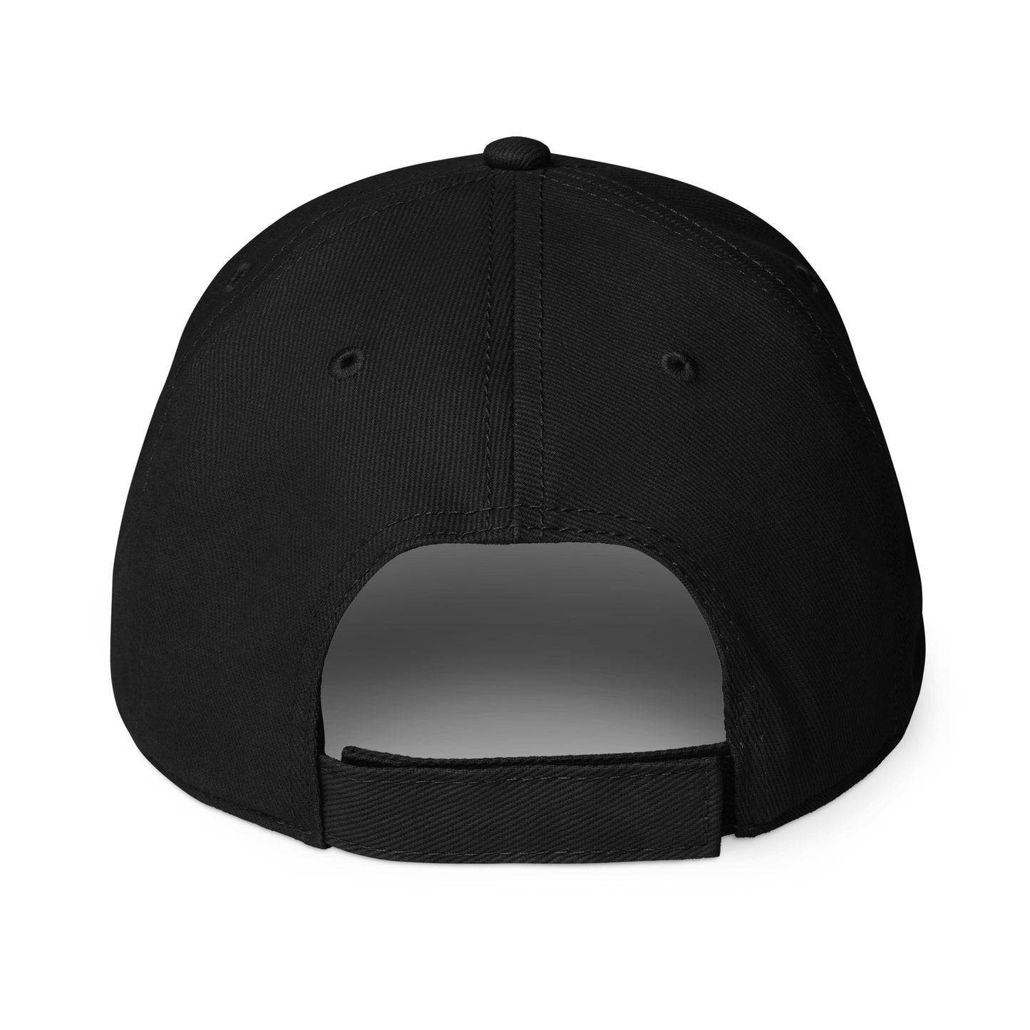 Boys of Joy Classic Peach Cap — back view of black low-profile cap with adjustable strap closure and stitched eyelets.